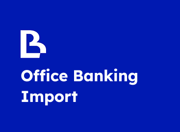 Blaues Kachel-Element mit Business Lounge Logo und dem Titel "Office Banking Import"